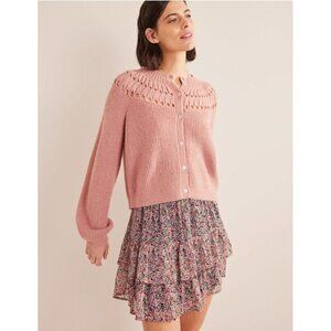 New Boden Fluffy Ruffle Cardigan Womens M Dahlia Pink Sweater Wool Blend
